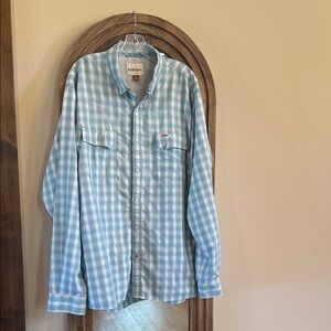 Simms Men's Light Blue & White Plaid Long-Sleeve Pearl Snap Button Shirt